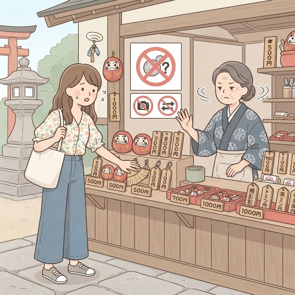 นักท่องเที่ยวที่แผงของที่ระลึกหน้าวัดกวาดมือผ่านป้ายราคาราวกับจะเริ่มต่อรอง แม่ค้าส่ายหัว